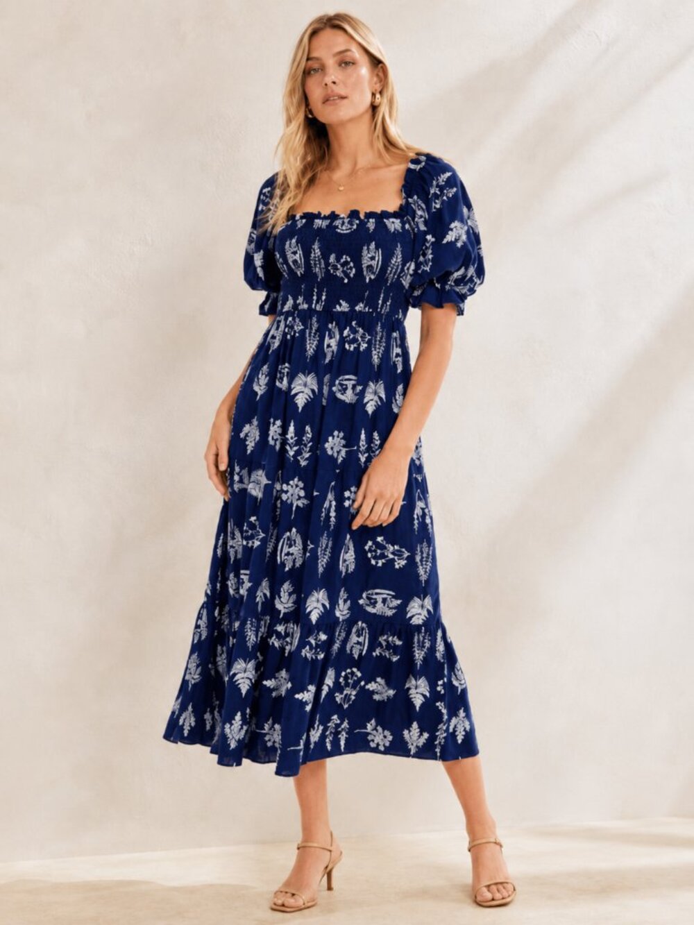 TUCKERNUCK Linen Blend Beaufort Botanical Puff Sleeve Hannah Dress